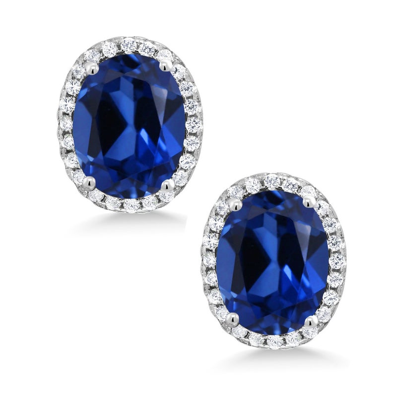 GEM STONE KING أقراط هالة حجر الميلاد من جيم ستون كينغ 3-5 قيراط للنساء | قطع بيضاوي 9X7 مم | فضة استرلينية 925 | هدايا مجوهرات فاخرة لها ولأمها وزوجتها - Image 3